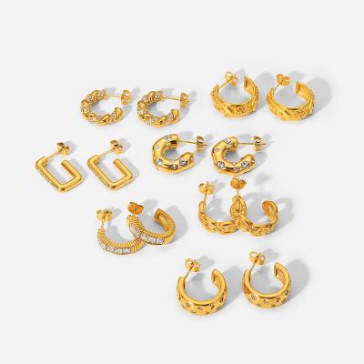 China 18K Stainless Steel FASHION Gold Plated Fancy C Shaped Stud Earrings For Women Circle Earrings For Party Girls Jewelry Design for sale