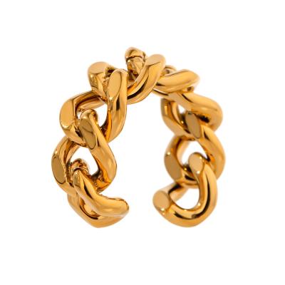 China TRENDY Real 18k Gold Plated Stainless Steel Waterproof Minimal Metal Fashion Open Chain Ring Charm Jewelry for sale