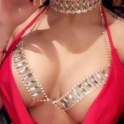 China FASHIONABLE 18k Gold Plated Romantic Sexy Women's Chest Bra Chain Crystal Diamond Ladder Body Chain for sale