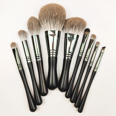 China Angular Blush Logo Premium Fox Hair Wood Custom Handle Black Cosmetic Makeup Brush Set for sale