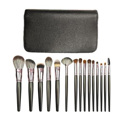 China Angular Blush High-End OCM 15pcs Cosmetic Goat Hair Wooden Handle Makeup Brush Set for sale