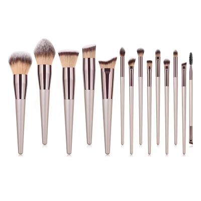 China Angular Blush Champagne Gold Synthetic Cosmetic Brushes Kit 14Pcs Vegan Makeup Set Brush With Bag for sale