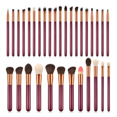 China Angular Blush OCM Professional Custom Logo Kabuki Wooden Handle Cosmetic Blending Makeup Brush Set 32pcs for sale