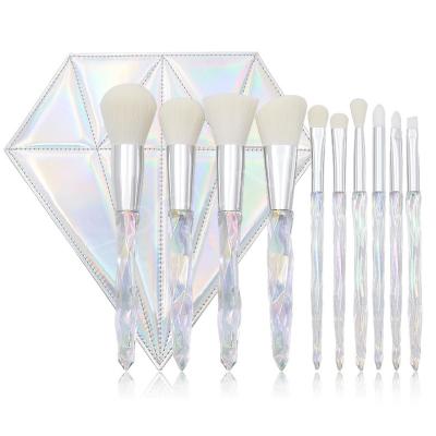 China Angular Blush OCM Diamond 10pcs Wholesale Purple Crystal Geometric Handle Cosmetic Makeup Brush Set for sale