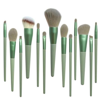 China Angular Blush Makeup Brushes13PCS Luxury Green Wooden Purse Handles Private Label Custom Makeup Brush With Bag for sale