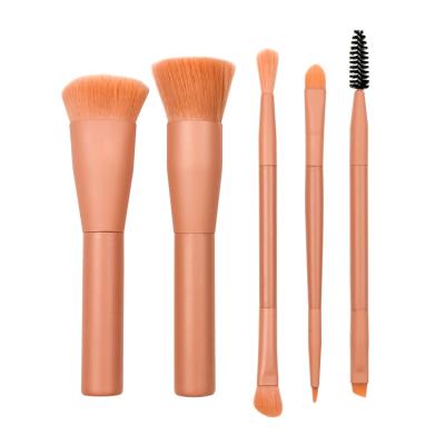 China Angular Blush Private Label 5pcs Mini Travel Pink Cute Wood Handle Beauty Cosmetics Makeup Set Brush for sale