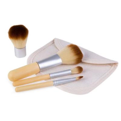 China Angular Blush Mini Size Travel Bamboo Handle Pro Wholesale Professional Cosmetic Tool Makeup Brushes With Bag for sale