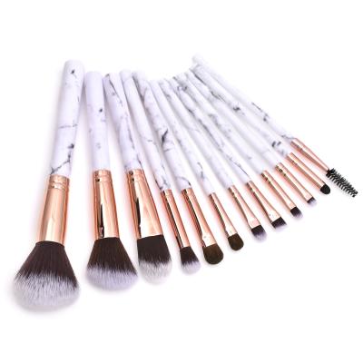 China Angular Blush Synthetic Hair Makeup Brush Set 12Pcs High Quality Private Label Makeup Marble Professional Cosmetic Brush Set for sale