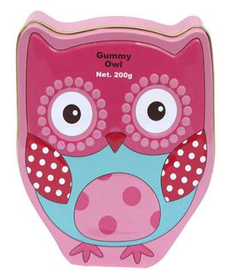 중국 Gummy Owl Metal Storage Boxes , Food Grade Metal Tin ,Christmas Candy Tins With CYMK Color Printing and Vanish 판매용