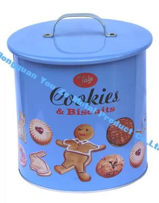 China Produto comestível Tin Containers Blue Cookie Tin dos biscoitos de Jala Cookie Tins com o punho no tampão à venda