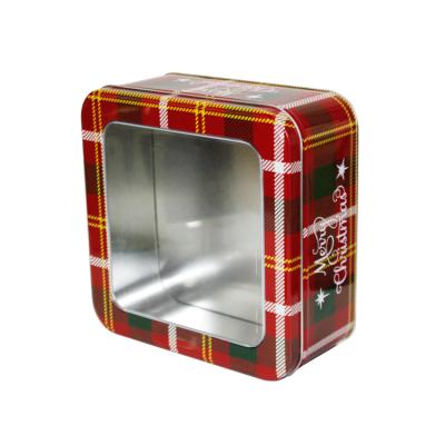 Китай Merry Christmas Holiday Tins Square Tin Box With Clear Window Decorative Tin Containers продается