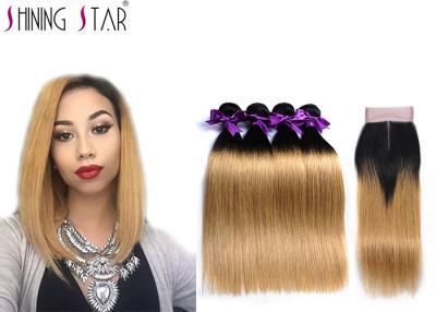 China Brazilian Weave Bundlles 4Pcs Ombre Blonde Straight Human Hair With Closure Color 1B27 Hair Weave​ for sale