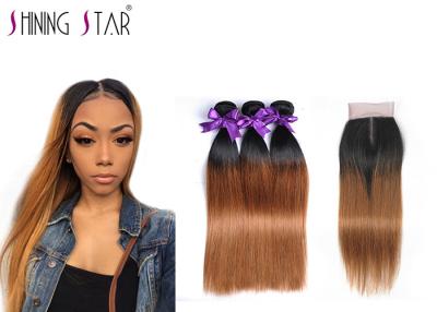 China 3 Pcs Straight Ombre Peruvian Hair Bundles With Closure No Chemical Process for sale