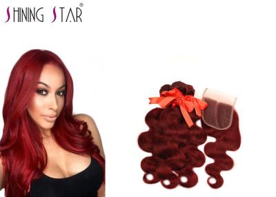 China 99J Red Nonremy Body Wave Human Hair Weave With Lace Closure Easy To Dye for sale