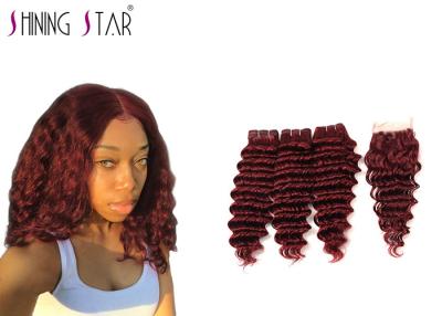 China 3Pcs Weft  99J Red Virgin Deep Wave Hair Bundles With Closure No Chemical Process for sale