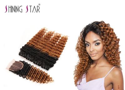 China Beautiful 4 Bundles Of Brazilian Deep Wave / 1B30 Deep Wave Bundles With Closure for sale