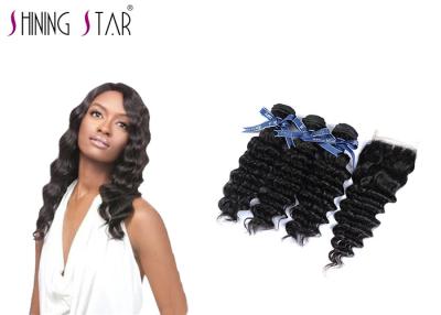 China Virgin Remy Deep Wave Hair Bundles With Closure Natural Color 10-26 Inch for sale