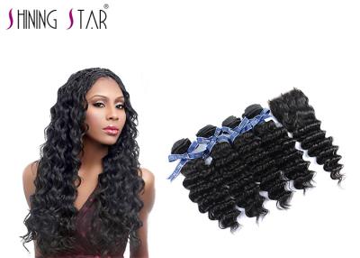 China Black Remy Deep Wave Hair Extensions / 4 Bundles Deep Wave Hair With Closure for sale