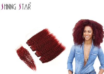 China 99J Red Curly Weave Hair Extensions , Burgundy Natural Curly Hair Extensions for sale