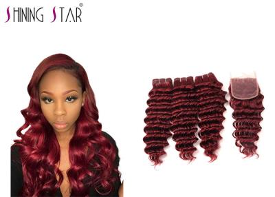 China 99j Deep Wave Indian Hair Bundles With Closure Machine Double Tight Weft for sale