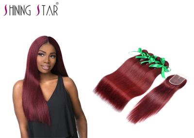 China 99j Wine Red  Malaysian Hair Bundles With Lace Closure Remy Hair 10 26 Inch for sale