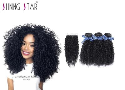 China 100 Unprocessed Remy Kinky Curly Hair Weave With Lace Closure 3 Bundles for sale