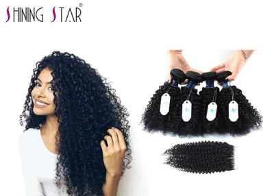 China Unprocessed Brazilian Curly Hair 4 Bunldes With Closure Kinky Curly Natural Color for sale