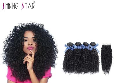 China 100 Virgin Curly Unprocessed Hair Bundles With Lace Closure In Natural Black for sale