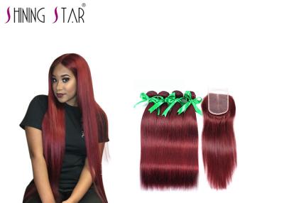 China Unprocessed 4 Human Peruvian Hair Bundles Extensions 99# Red 8A Grade for sale