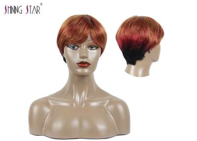 China Red Colored Short Bob Wigs With Bangs Straight Human Hair Lace Front Wig for sale