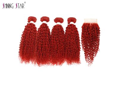 China Double Weft Red Kinky Curly Hair Weave Bundles With Closure Bundles 100% Human Hair for sale