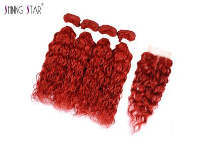 China Red Burgundy Brazilian Water Wave Hair Extensions With Closure Curly Weaves No Tangle for sale