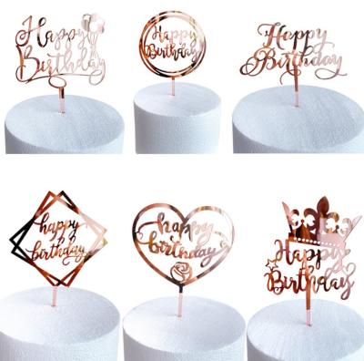 China Acrylic Cake Topper Cake Decoration Supplies Gold Happy Birthday Cake Toppers for sale