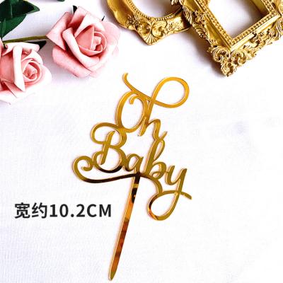 China Acrylic Baby Shower Birthday Party Cake Favors Supplies Oh Baby Gold Acrylic Cake Topper for sale