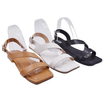 China Fashion Trend New Arrival Open Toe With Straps Black Ladies Flat Sandals for sale