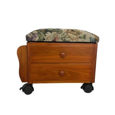 China Wooden Storage Stool With Two Drawer Foot Rest Wooden Ottoman With A Side Magazine Rack for sale