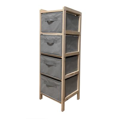 China Four-Layer High Quality Sustainable Chinese Fir Wooden Storage Unit Rack Shelf With 4 Non-woven Boxes for sale