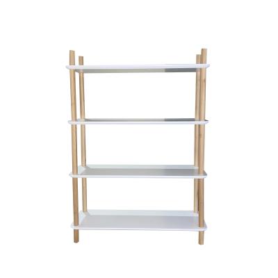 China Modern simple solid wood multi-storey children's floor viable nordic living room bookshelf bookshelf display stand free standing for sale