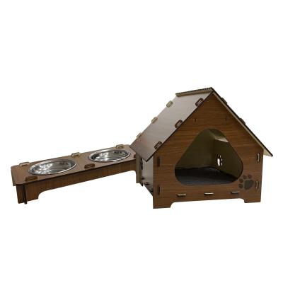 China Indoor Cat House Nest Cheap Safe Wooden Pet House Windproof Detachable Cave Wooden Pet House With Feeder For Small Animals for sale