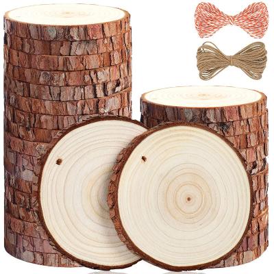 China Natural Wood Slices Open Punched Unfinished Wood Kit With Hole Wooden Circles Slices Christmas Ornaments For Arts 9cm-10cm for sale