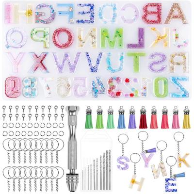 China KD Educations Toys Alphabet Silicone Resin Molds Key Chain Resin Jewelry Molds For Resin Casting With Key Chain Tassels And Pin Vise Set for sale