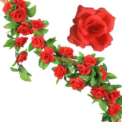 China Rose Artificial Flower Wholesale Plastic Vine Rose Garland Decorative for Decoration Wedding Bridal Home for sale