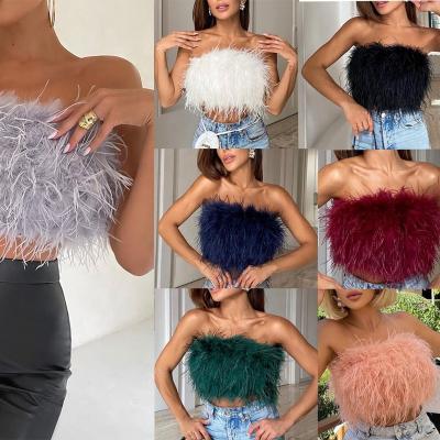 China 2022 summer y2k women's bra camisoles new vest fashionable QUICK DRY fluffy sleeveless crop fur tank women's lady top tube full sexy tops for sale