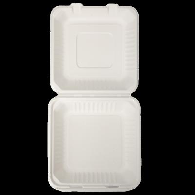 China water & oil resistant/safe in microwave hot sale disposable bagasse 8*8 take away food paper box clamshell food packaging for sale