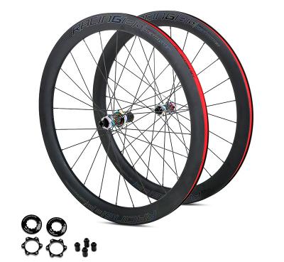 China Road Cycling Carbon wheelset 700c road bike disc 50mm centre lock width 25mm thru axle 12*142mm bicycle carbon fiber rims for sale