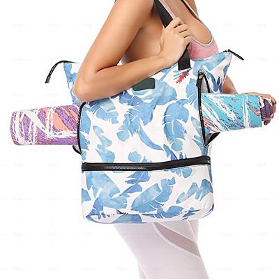 China Waterproof Recycled Polyester Yoga Bag Fashion Printing Custom Logo High-capacity Yoga Tote Bag for sale