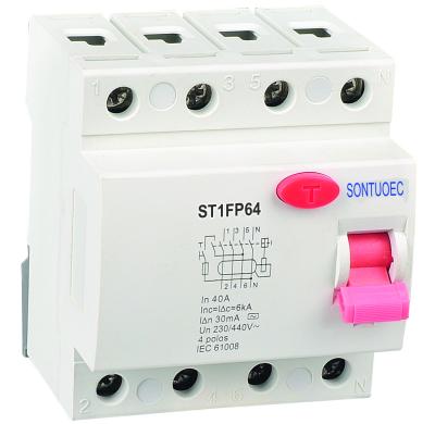 China Din Rail IP 20 Protection RCCB Circuit Breaker 4P 10mA 30mA 100mA 300mA 500mA for sale