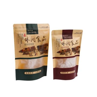 China Recyclable Custom Eco Friendly Dry Food Printed Zip Lock Stand Up Kraft Paper Pouch Snack Food Packaging Bags With Window for sale