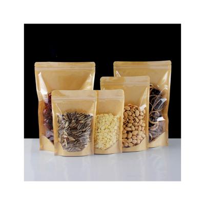 China Recyclable Brown Kraft Paper Bags With Transparent Lock Seal Zipper Window Stand Up Food Bags for sale