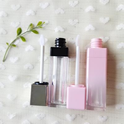 China 8ml Customized Logo Pink Gradient Square Lip Gloss Tube Eco-friendly Cosmetic Packages Lip Gloss Tubes for sale